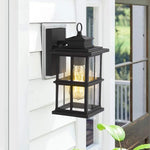 1 light black lantern wall sconce lighting with clear glass shade
