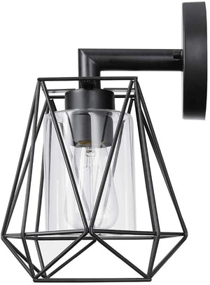 Black glass wall sconce industrial cage wall lighting