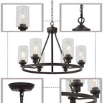 6 light island glass round chandelier with rubbed bronze finish