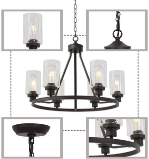 6 light island glass round chandelier with rubbed bronze finish