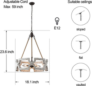 4 light dining chandelier rust wood farmhouse pendant light fixture