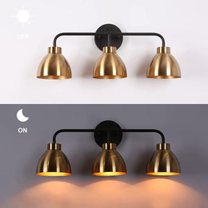 3-Light bathroom wall light black and gold brass wall sconce