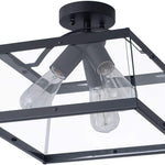 3 light industrial rectangle semi flush mount ceiling light glass black ceiling lamp