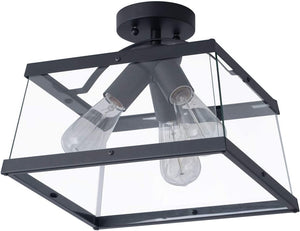 3 light industrial rectangle semi flush mount ceiling light glass black ceiling lamp