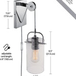 1 light plug in clear glass pulley wall sconce with chrome finish