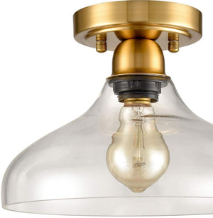 Industrial Semi Flush Ceiling Light  Glass close to ceiling light fixture with brass finish
