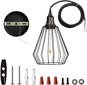 Vintage Industrial pendant light adjustable black cage hanging lighting
