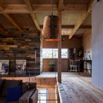 Industrial wine barrel wooden pendant light