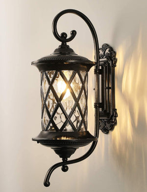 Metal wall art outdoor black die-cast aluminium wall sconce with glass shade