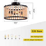 3 light wood beads ceiling light fixture farmhouse boho black ceiling lamp