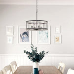 4 light farmhouse chandelier drum pendant light fixture with white wood style and black finish