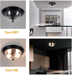 2-Light Farmhouse Semi Flush Mount Lighting Fixture black glass ceiling lamp
