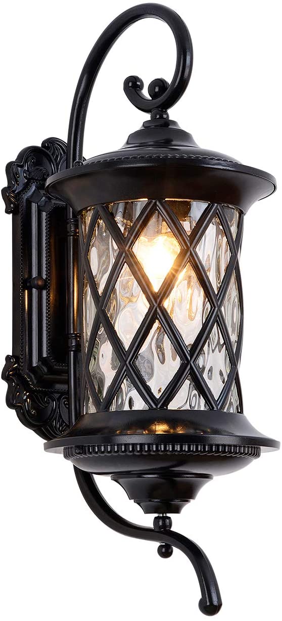 Metal wall art outdoor black die-cast aluminium wall sconce with glass shade