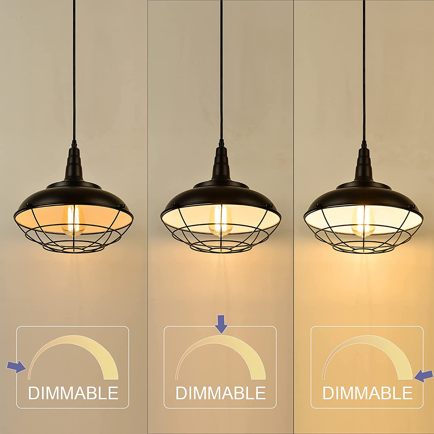Black plug in pendant light fixture Industrial cage hanging lamp