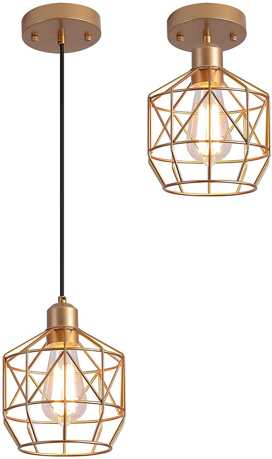 Industrial gold basket pendant lighting cage bamboo pendant light