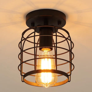Simplicity industrial flush mount light fixture black farmhouse cage ceiling lamp