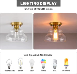 Farmhouse glass semi flush mount ceiling light industrial close to ceiling light with glass shade