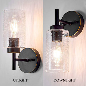 Industrial black mounted wall sconce vintage farmhouse wall lighting fixture with seeded glass