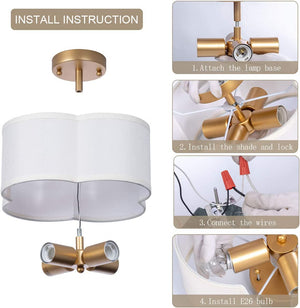 4 light semi flush mount ceiling lamp white fabric ceiling light