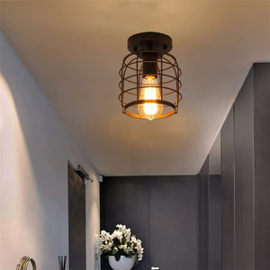 Simplicity industrial flush mount light fixture black farmhouse cage ceiling lamp