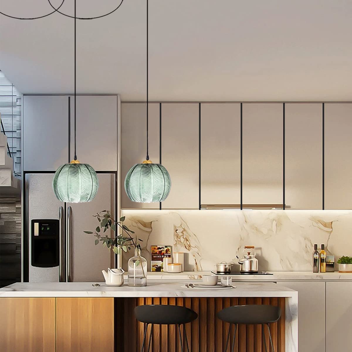 Plug in glass pendant light fixture modern globe green pendant lighting