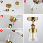 Mini Semi Flush Mount Ceiling Light antique gold ceiling light fixture with glass shade