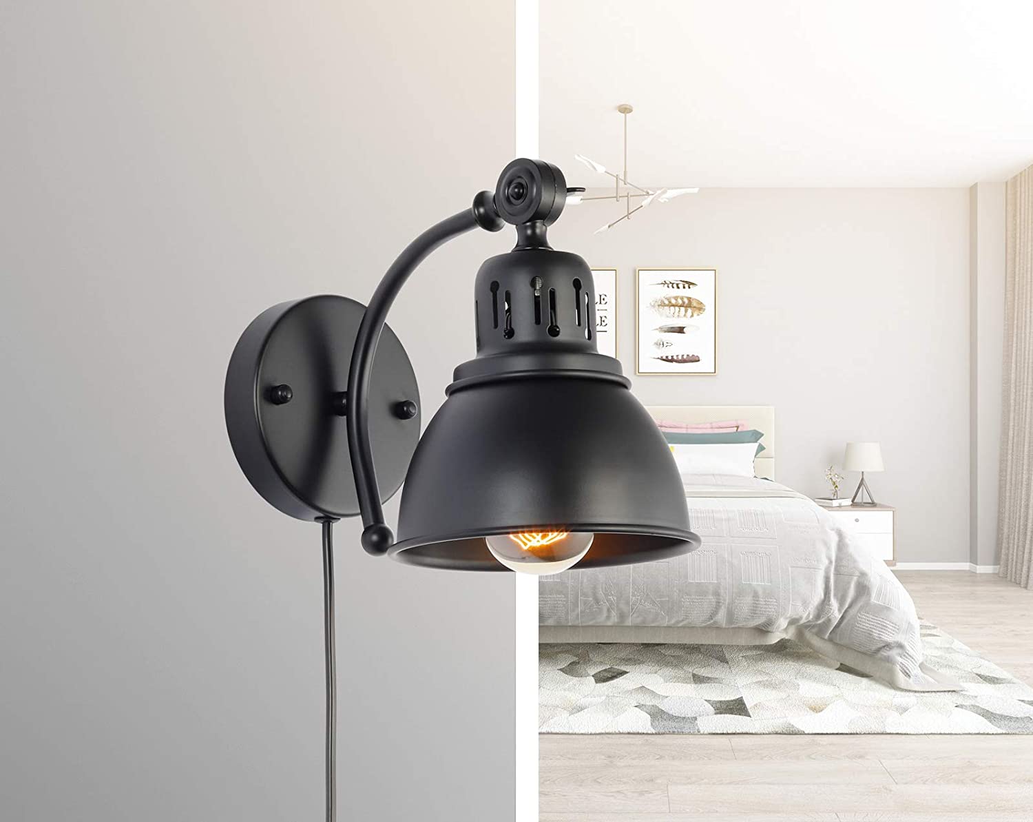 2 pack plug in  wall sconce light vintage black wall mount light fixture