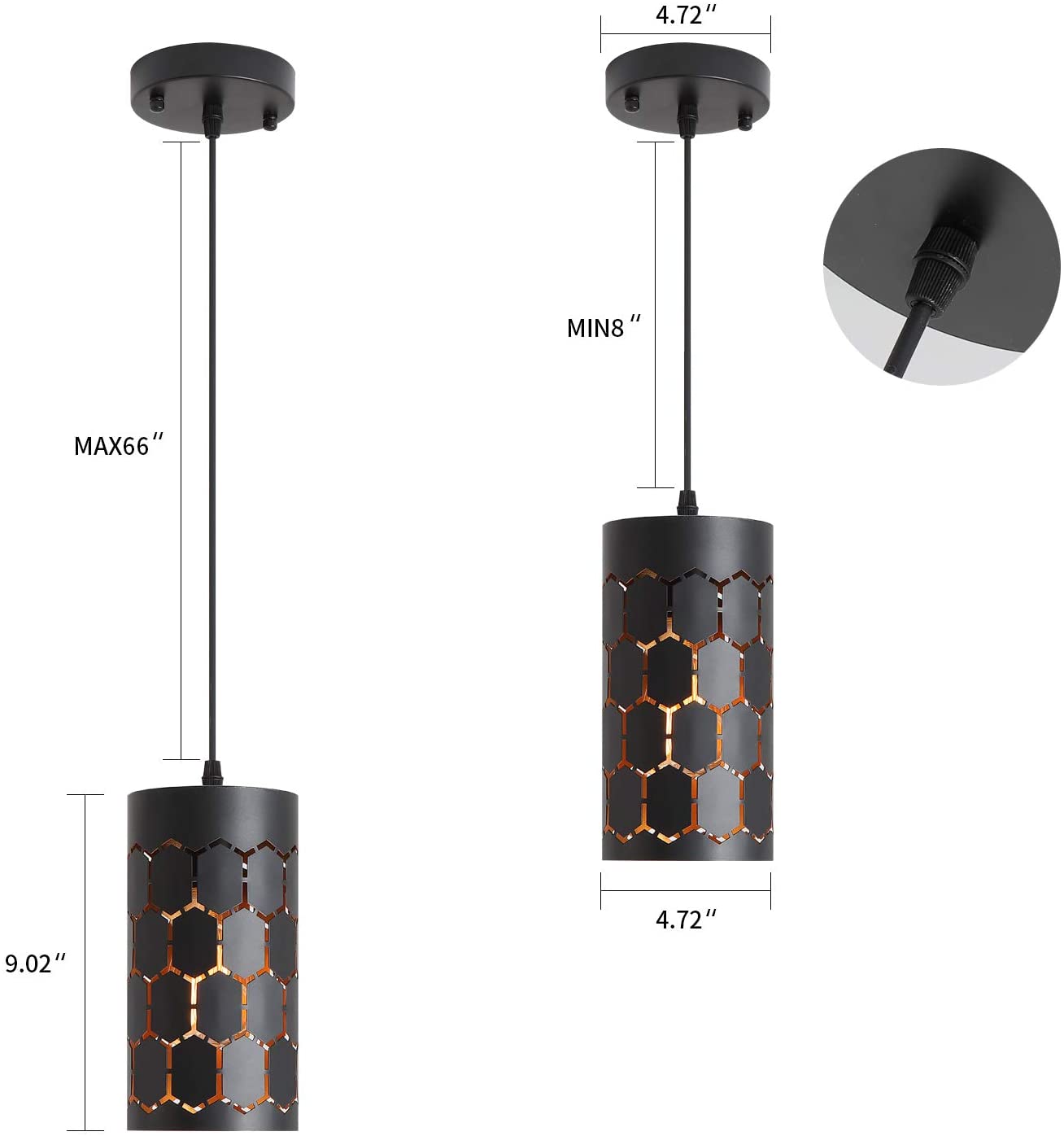 Black cylindrical pendant light mini industrial hanging lighting fixture