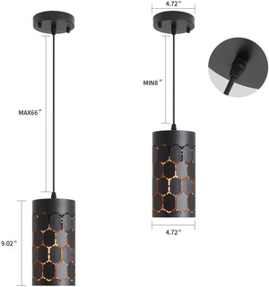 Black cylindrical pendant light mini industrial hanging lighting fixture