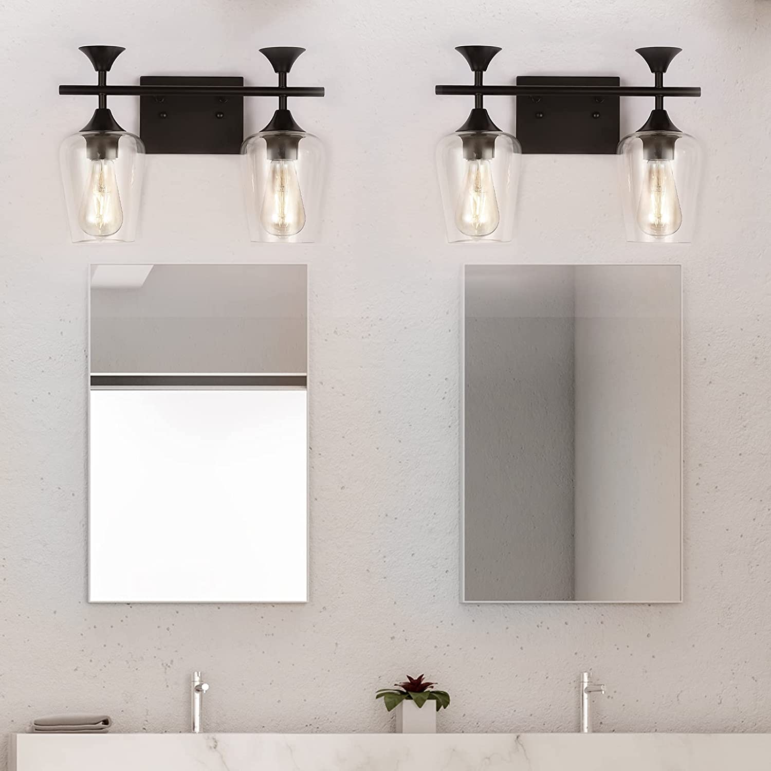 2 light black bathroom wall lighting industrial glass wall sconce fixture