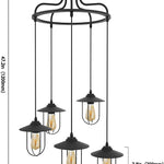 5 light industrial chandelier black cage hanging pendant light