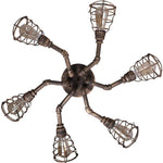 6 light industrial pipe ceiling light with rust finish