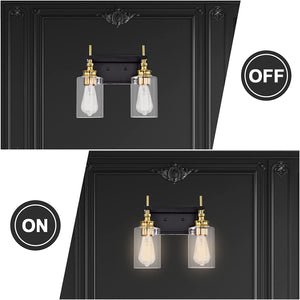 2-Light vintage vanity wall light black and gold wall lamp with glass shade
