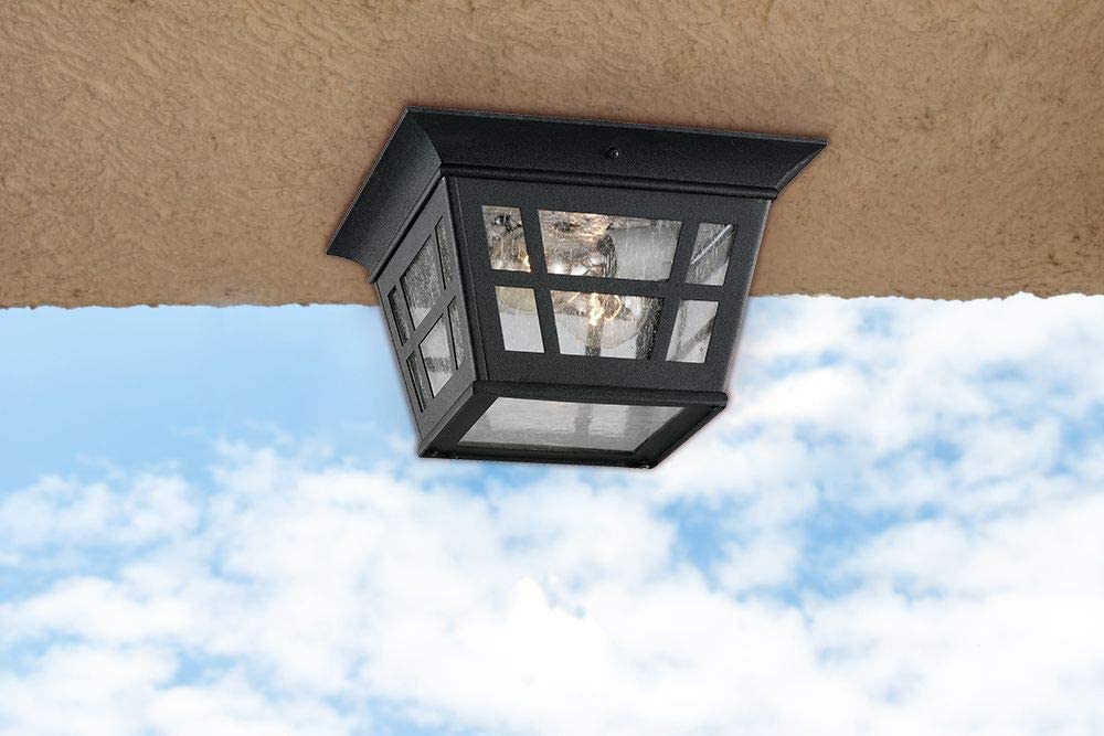 Cast Aluminum Outdoor Ceiling Lighting fixture with glass shade black ceiling lamp