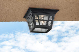 Cast Aluminum Outdoor Ceiling Lighting fixture with glass shade black ceiling lamp