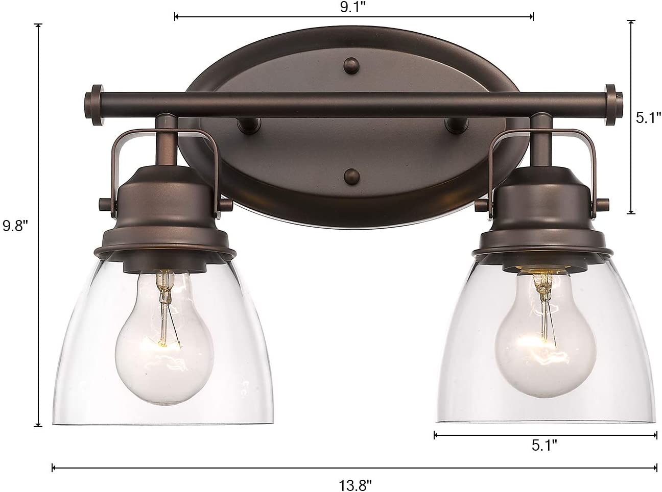 2-Light antique wall lights industrial glass wall sconce with Oil Rubbed Finish
