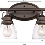 2-Light antique wall lights industrial glass wall sconce with Oil Rubbed Finish