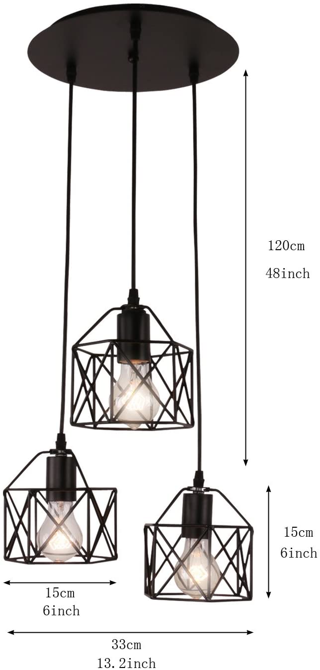 3 light cage net wire chandelier, Rustic black pendant fixture