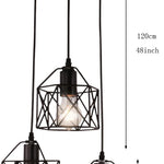3 light cage net wire chandelier, Rustic black pendant fixture