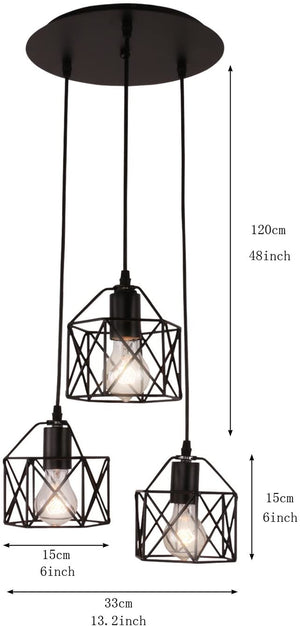 3 light cage net wire chandelier, Rustic black pendant fixture