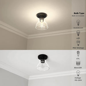 Farmhouse Semi Flush Mount Close to Ceiling Lights industrial ceiling lighting fixture with glass shade