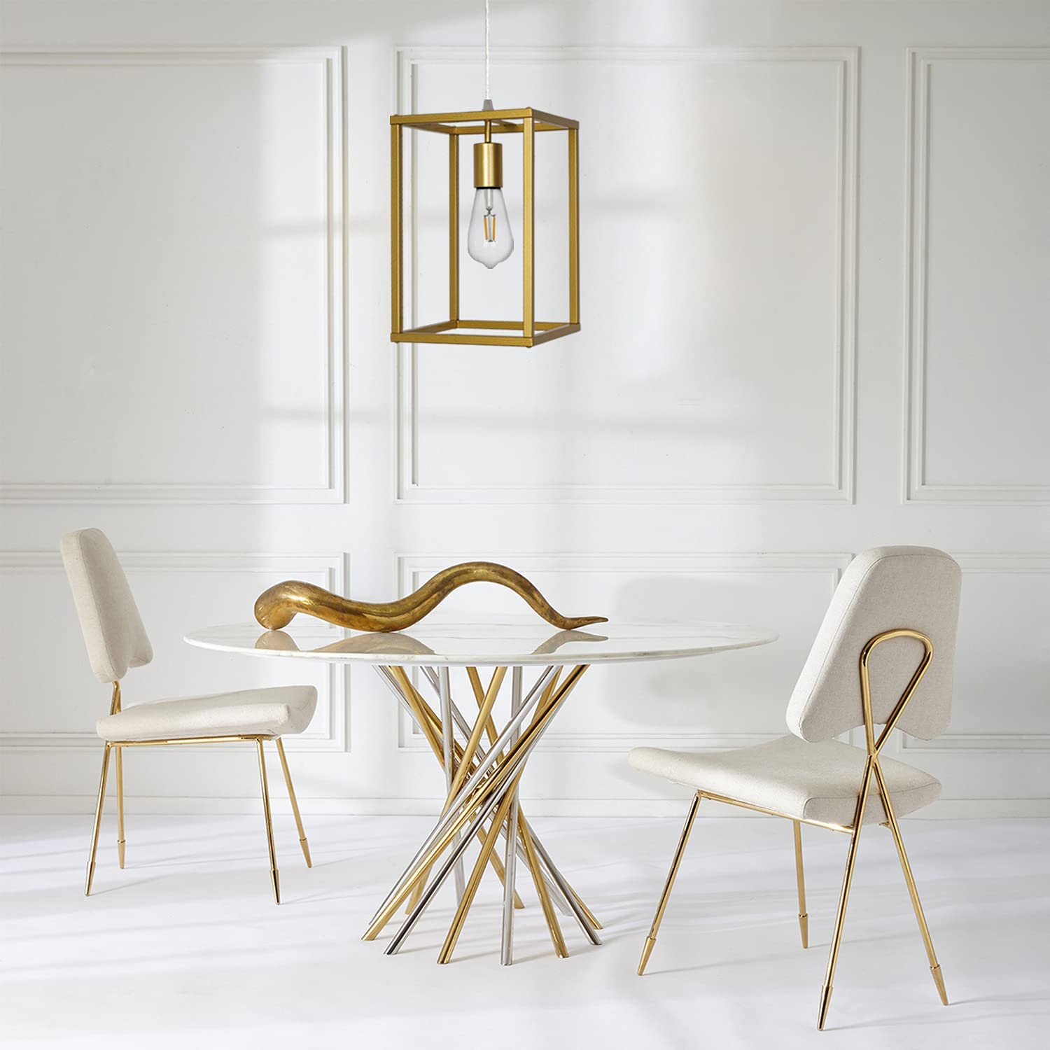 Gold pendant light fixture modern cage ceiling decor Industrial
