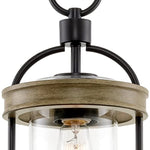 Farmhouse pendant light cylinder glass hanging light with black and wood finish
