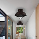 Farmhoue flush mount ceiling light fixture cage ceiling lampo with glass shade