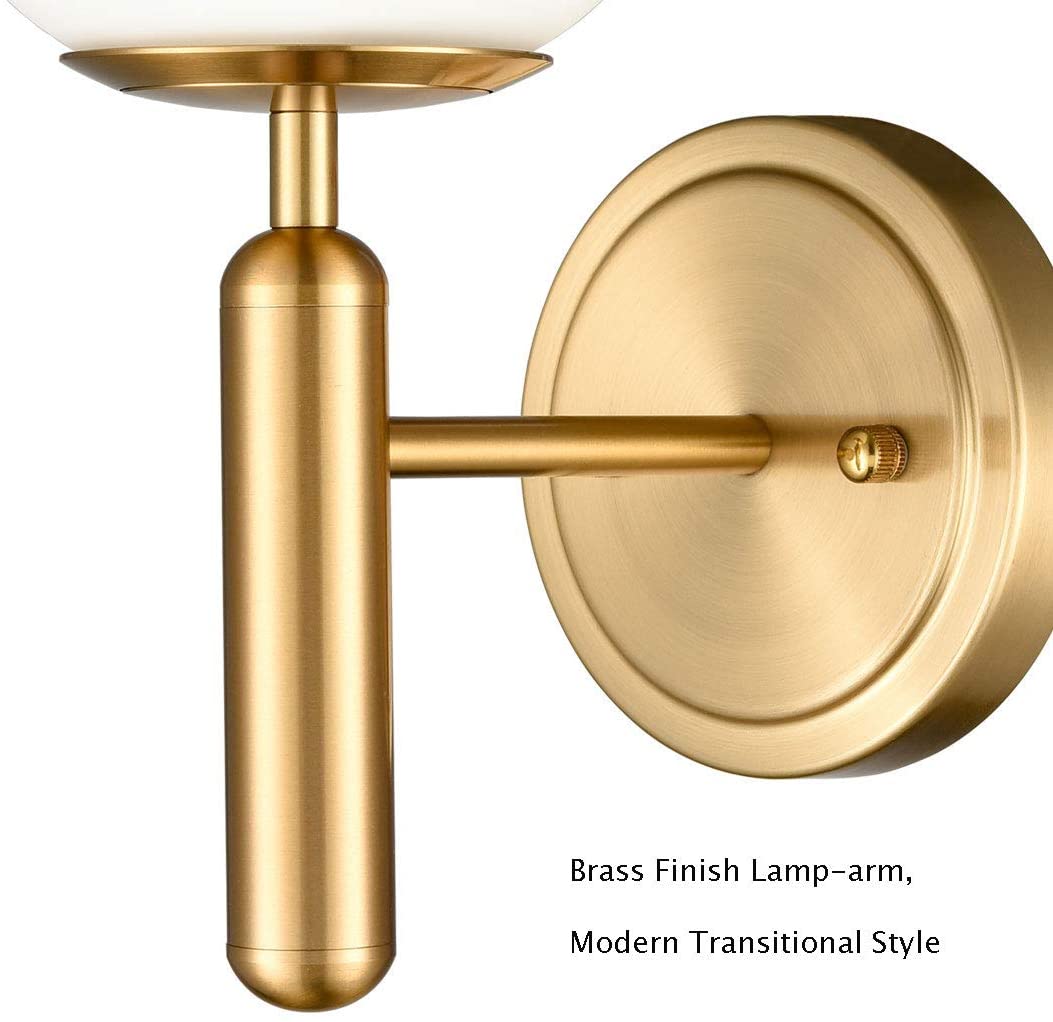 Mid-Century single wall lights bedroom in Brass wall light sconces with Globe  glass