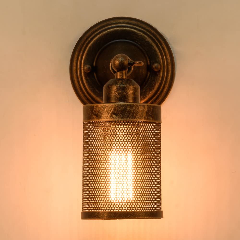 Rustic single head adjustable wall sconce with cage net shade