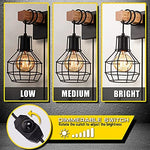 Black wall lamp with plug in cord industrial cage wood wall sconce