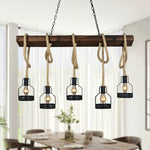 Rust farmhouse pendant light fixture for kitchen vintage 5 light black wood pendant lamp