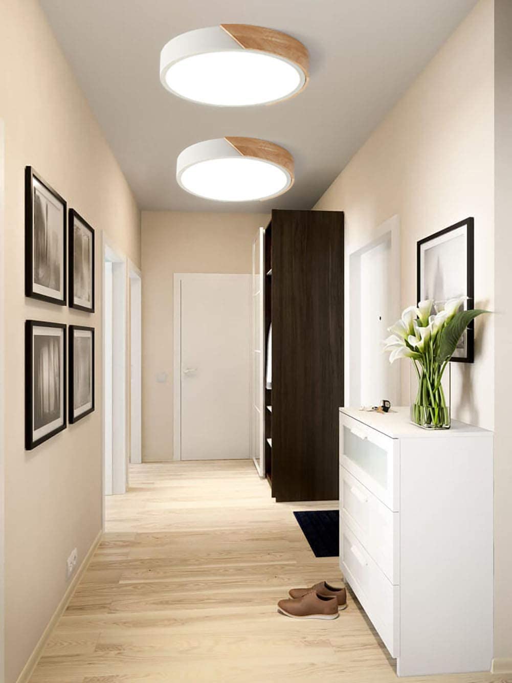 Modern LED Ceiling Light Wood style circle flush mount ceiling lamp