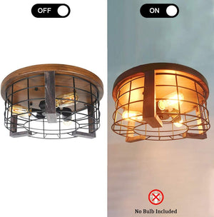 Wood Farmhouse Flush Mount Ceiling Light 2 light rust cage ceiling lamp